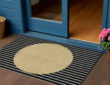 3' X 5' Black And Beige Striped Washable Indoor Outdoor Area Rug