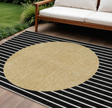 8' X 10' Black And Beige Striped Washable Indoor Outdoor Area Rug