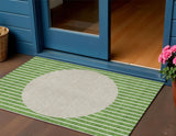 3' X 5' Green And Gray Striped Washable Indoor Outdoor Area Rug