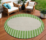 8' Green And Gray Round Striped Washable Indoor Outdoor Area Rug