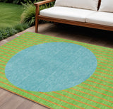 8' X 10' Lime Green And Blue Striped Washable Indoor Outdoor Area Rug
