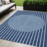 5' X 8' Navy Blue And Gray Striped Washable Indoor Outdoor Area Rug
