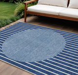 8' X 10' Navy Blue And Gray Striped Washable Indoor Outdoor Area Rug