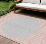 8' X 10' Pink And Silver Striped Washable Indoor Outdoor Area Rug