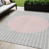 5' X 8' Silver And Pink Striped Washable Indoor Outdoor Area Rug
