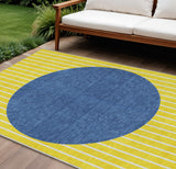 8' X 10' Yellow And Blue Striped Washable Indoor Outdoor Area Rug
