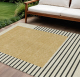 8' X 10' Gold Black And Beige Striped Washable Indoor Outdoor Area Rug