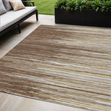 5' X 8' Brown Beige And Ivory Striped Washable Indoor Outdoor Area Rug