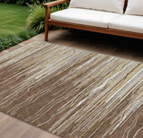 8' X 10' Brown Beige And Ivory Striped Washable Indoor Outdoor Area Rug