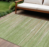 8' X 10' Green Beige And Ivory Striped Washable Indoor Outdoor Area Rug