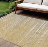 8' X 10' Gold Gray And Ivory Striped Washable Indoor Outdoor Area Rug