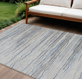 8' X 10' Gray Silver And Blue Striped Washable Indoor Outdoor Area Rug