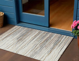 3' X 5' Ivory Brown And Gray Striped Washable Indoor Outdoor Area Rug