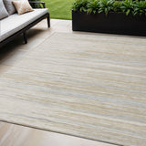 5' X 8' Linen Gray And Beige Striped Washable Indoor Outdoor Area Rug