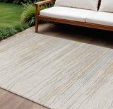 8' X 10' Linen Gray And Beige Striped Washable Indoor Outdoor Area Rug