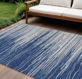 8' X 10' Navy Blue Gray And Ivory Striped Washable Indoor Outdoor Area Rug