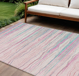 8' X 10' Pink Blue And Purple Striped Washable Indoor Outdoor Area Rug