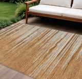 8' X 10' Brown Copper And Ivory Striped Washable Indoor Outdoor Area Rug