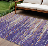 8' X 10' Purple Copper And Ivory Striped Washable Indoor Outdoor Area Rug