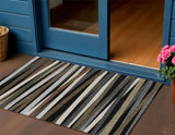 3' X 5' Black Brown And Ivory Striped Washable Indoor Outdoor Area Rug
