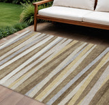 8' X 10' Brown Beige And Gray Striped Washable Indoor Outdoor Area Rug