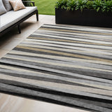 5' X 8' Gray Ivory And Beige Striped Washable Indoor Outdoor Area Rug