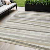 5' X 8' Ivory And Gray Striped Washable Indoor Outdoor Area Rug