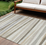 8' X 10' Ivory And Gray Striped Washable Indoor Outdoor Area Rug