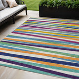 5' X 8' Blue Green And Copper Striped Washable Indoor Outdoor Area Rug