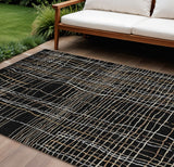 8' X 10' Black Ivory And Brown Striped Washable Indoor Outdoor Area Rug
