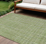 8' X 10' Green Ivory And Gray Striped Washable Indoor Outdoor Area Rug