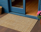 3' X 5' Gold Gray And Ivory Striped Washable Indoor Outdoor Area Rug