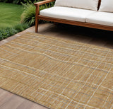 8' X 10' Gold Gray And Ivory Striped Washable Indoor Outdoor Area Rug