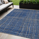 5' X 8' Navy Blue Gray And Brown Striped Washable Indoor Outdoor Area Rug