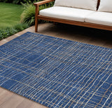 8' X 10' Navy Blue Gray And Brown Striped Washable Indoor Outdoor Area Rug