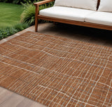 8' X 10' Brown Copper And Gray Striped Washable Indoor Outdoor Area Rug