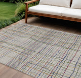 8' X 10' Ivory Pink And Copper Striped Washable Indoor Outdoor Area Rug