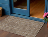 3' X 5' Taupe Brown And Ivory Striped Washable Indoor Outdoor Area Rug