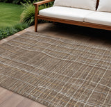 8' X 10' Taupe Brown And Ivory Striped Washable Indoor Outdoor Area Rug