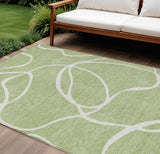 8' X 10' Artichoke Green And Ivory Abstract Washable Indoor Outdoor Area Rug
