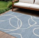 8' X 10' Denim Blue And Ivory Abstract Washable Indoor Outdoor Area Rug