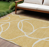 8' X 10' Gold And Ivory Abstract Washable Indoor Outdoor Area Rug