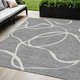 5' X 8' Gray And Ivory Abstract Washable Indoor Outdoor Area Rug