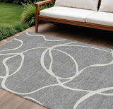 8' X 10' Gray And Ivory Abstract Washable Indoor Outdoor Area Rug