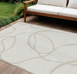 8' X 10' Ivory And Beige Abstract Washable Indoor Outdoor Area Rug