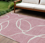 8' X 10' Pink And Ivory Abstract Washable Indoor Outdoor Area Rug