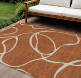 8' X 10' Copper And Ivory Abstract Washable Indoor Outdoor Area Rug