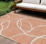 8' X 10' Salmon And Ivory Abstract Washable Indoor Outdoor Area Rug