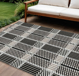8' X 10' Black Gray And Brown Plaid Washable Indoor Outdoor Area Rug