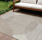 8' X 10' Beige And Ivory Geometric Washable Indoor Outdoor Area Rug
